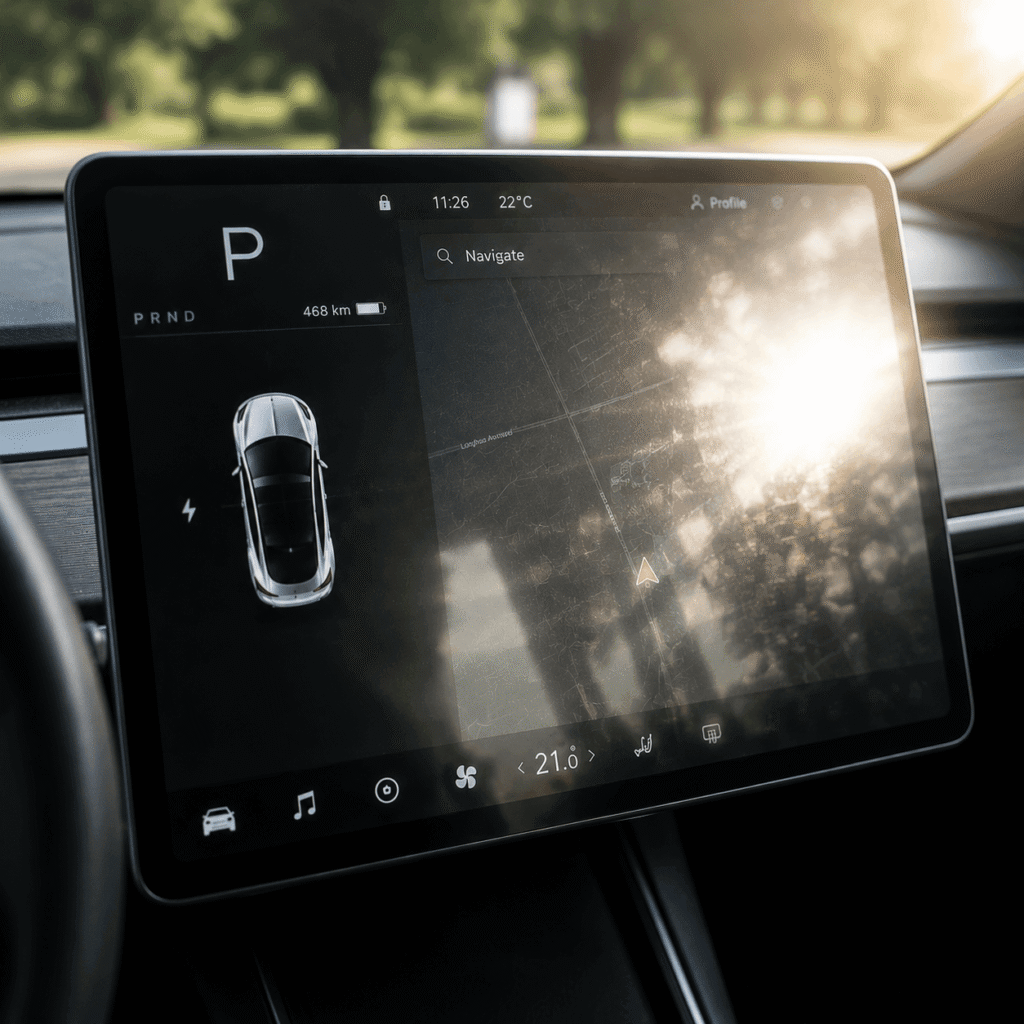 Fingerprints and smudges on an electric vehicle touchscreen display