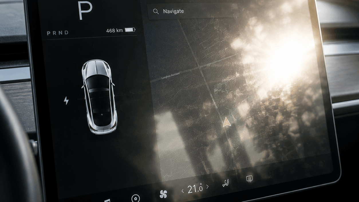 Fingerprints and smudges on an electric vehicle touchscreen display