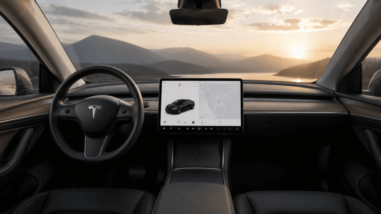 Tesla interior with a center touchscreen used to check car screen protector size
