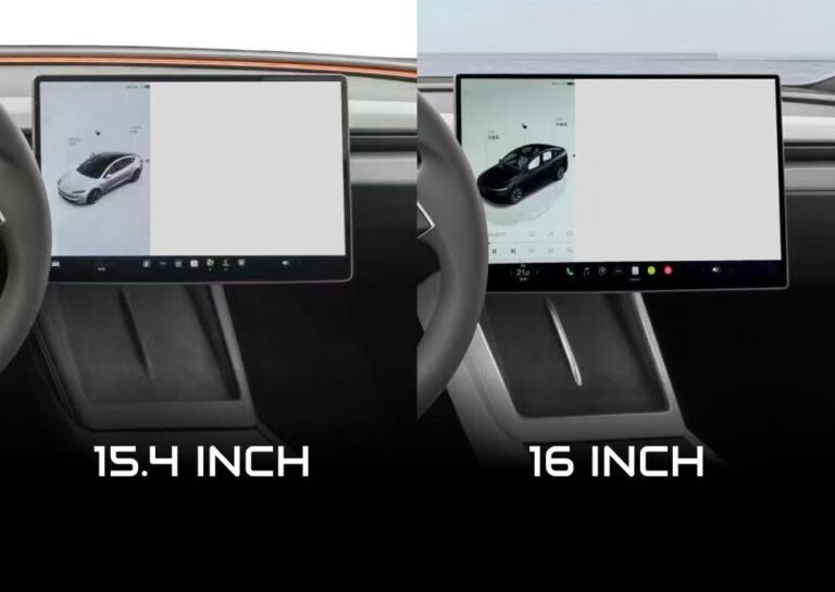 Side-by-side comparison of Tesla Model Y 15.4-inch and 16-inch center displays
