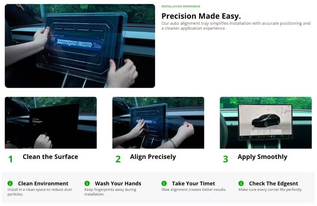 2026 Tesla Model Y 16 inch screen protector installation with Auto-Alignment Tray